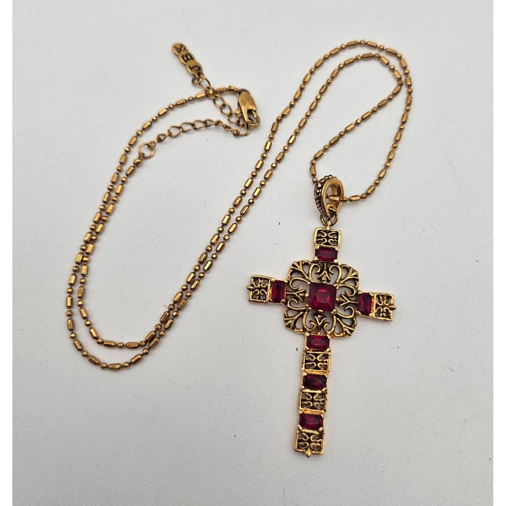Camrose Kross Jbk Jacqueline Kennedy Cross Red Rhinestone Pendant Necklace 25$